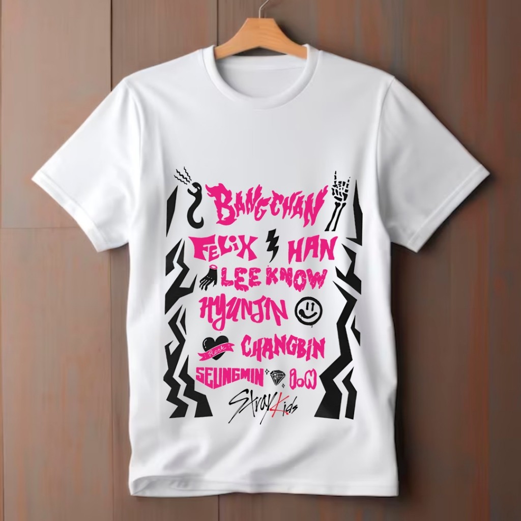 Camiseta Camisa 100%Algodão Unissex  Stray Kids Bang Chan, Lee Know, Changbin, Hyunjin, Han, Felix, Seungmin