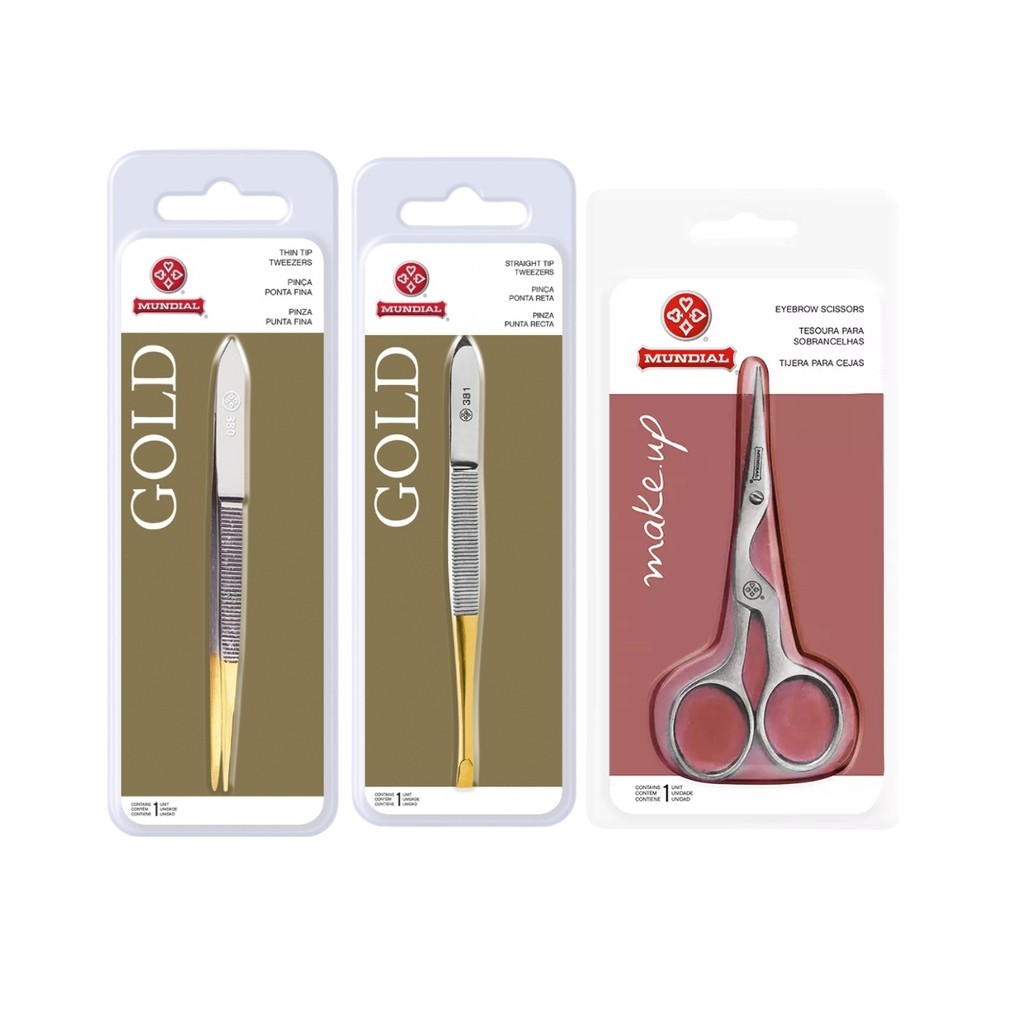 Kit Tesoura BC701 E 2 Pinças Gold Sobrancelha Inox Mundial em Oferta na Shopee