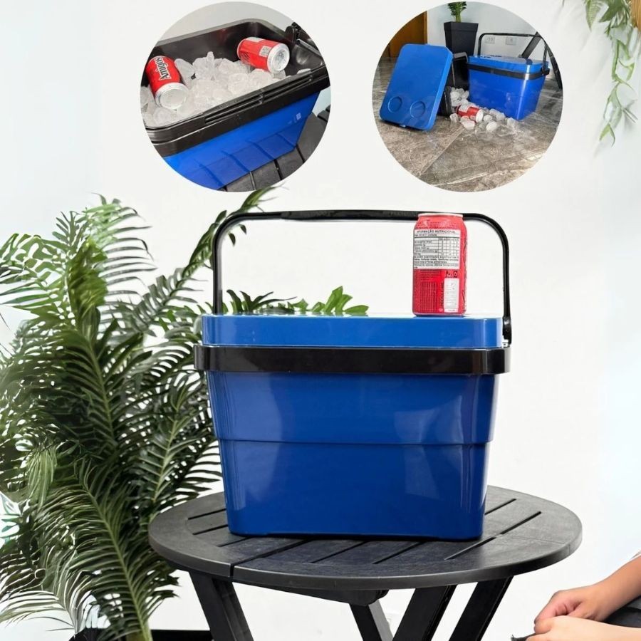 Caixa Térmica 17 Litros Azul  Cooler Com Alça Praia Camping