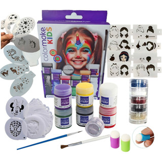 Kit 98 Stencil Pintura Facial + 6 Glitter + 6 Tintas + 2 Batedores + 2 pinceis em Oferta na Shopee