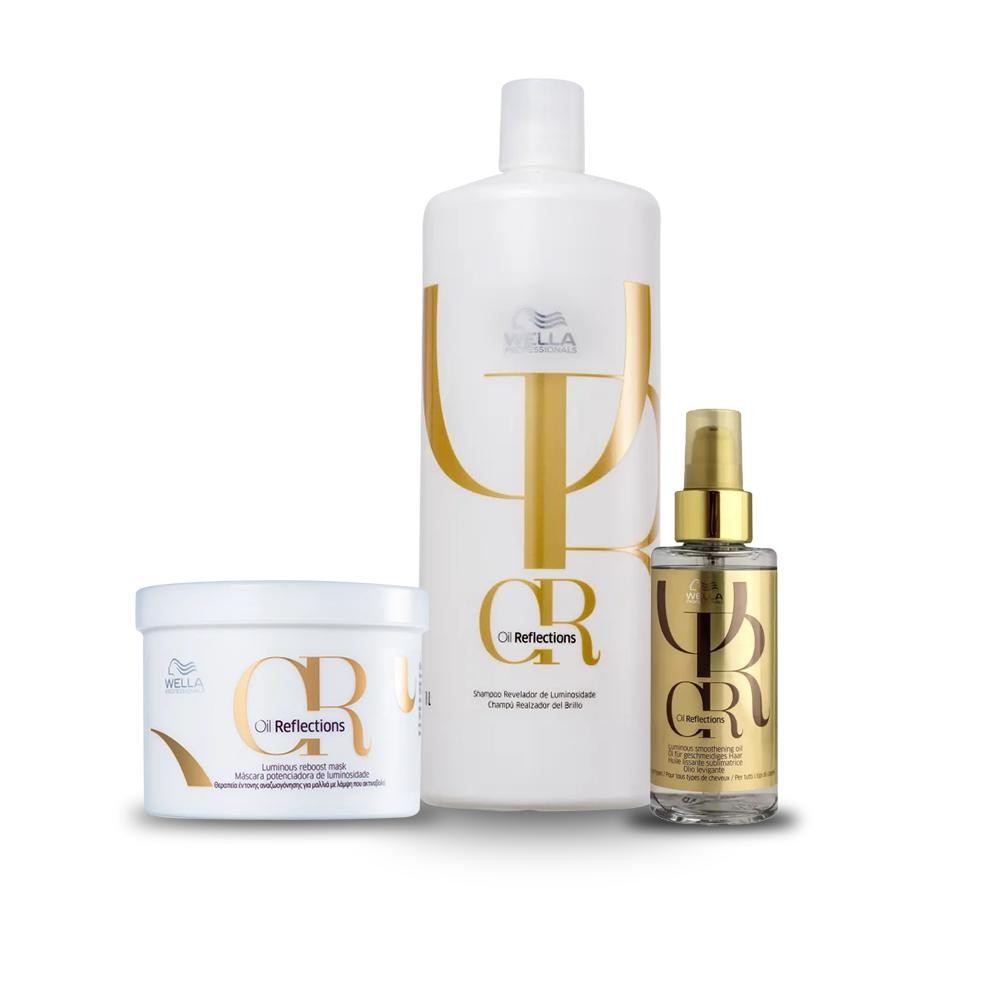 Wella Kit Trio Oil Reflections Shampoo 1L, Máscara 500G e Óleo Oil Reflection 100g