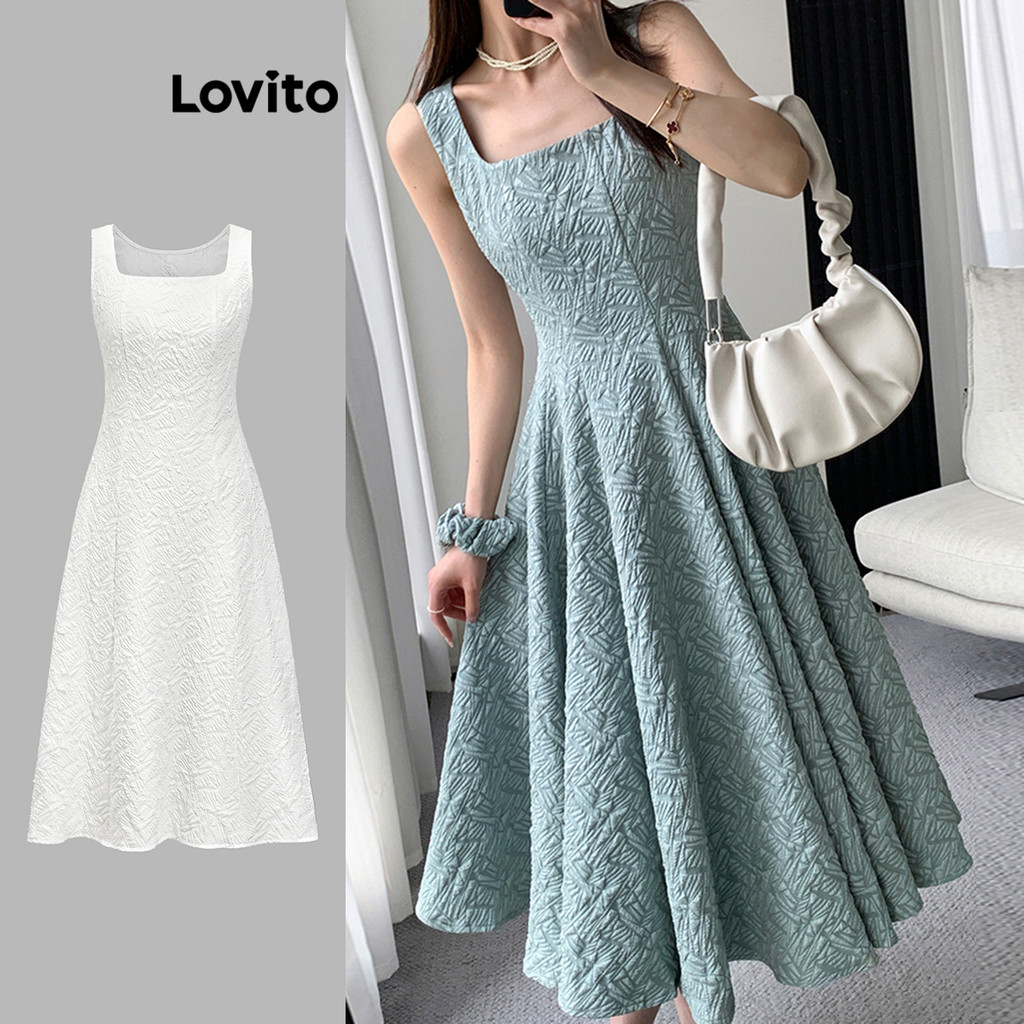 Lovito Elegant vestido feminino Floral Ruffle Embroidery Flounce Zip-Back Fastening Dress for Women LNE13057 - Women Clothes