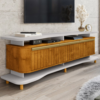 Rack Para Sala de Estar TV 75 Pol Orgânico Maui B02 Off White Naturalle Fresado - Lyam Decor em Oferta na Shopee