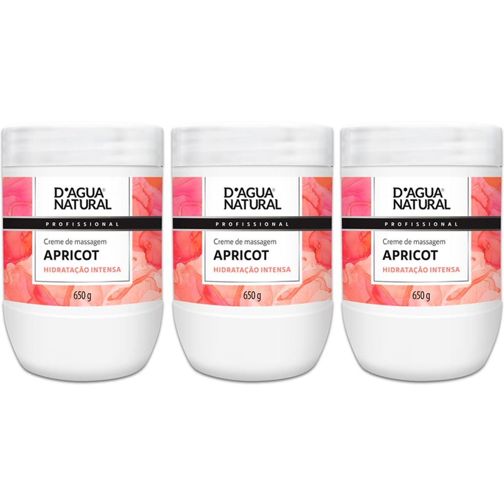 Imagem Kit 3 Potes Cremes de Massagem Dagua Natural Apricot 650g Hidratação Intensa
