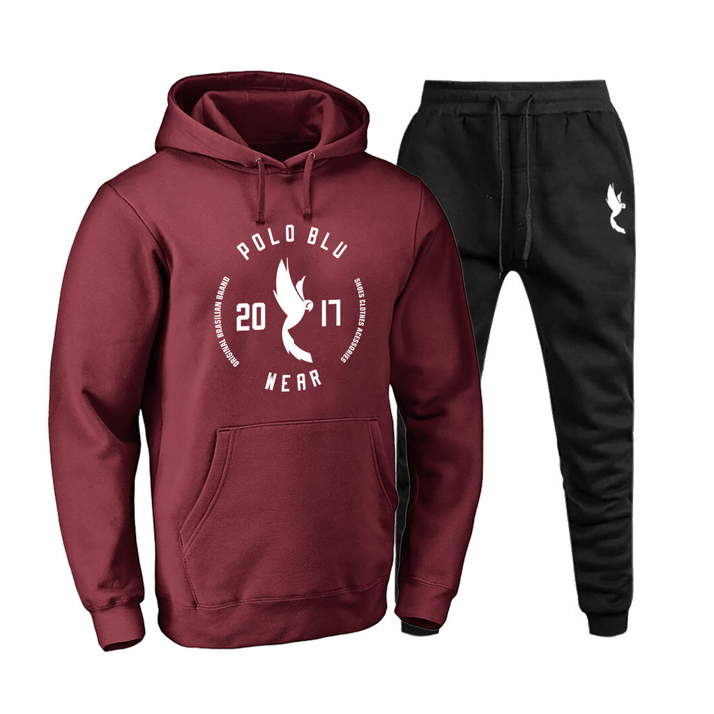 Conjunto Blusa Casaco Calça Moleton Confortável Bordô Exclusivo