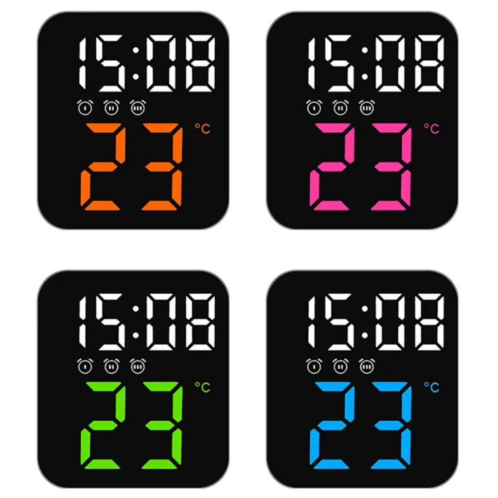 Relógio Digital LED Mesa Parede Despertador Data Temperatura Brilho Ajustável Modo Soneca Quarto Escritório
