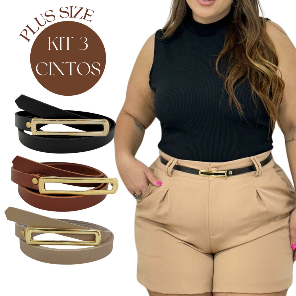 Kit 3 Cintos PLUS SIZE Feminino Fivela Vestido, Calça, Tendência