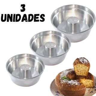 KIT 3 Formas para Bolo com furo,14, 16 e 18cm Torta Suíça Pudim bolo Air Fryer em Oferta na Shopee