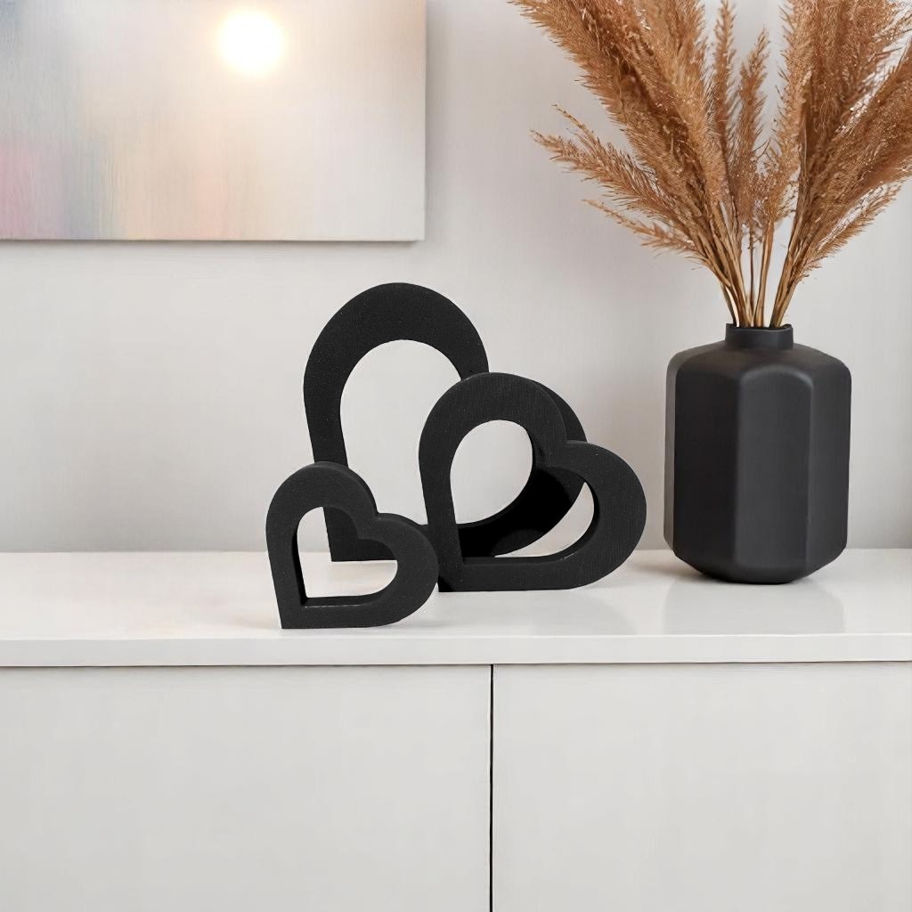 Kit 3 Corações – Ornamentação Decorativa para Mesa, Aparador e Presente Criativo