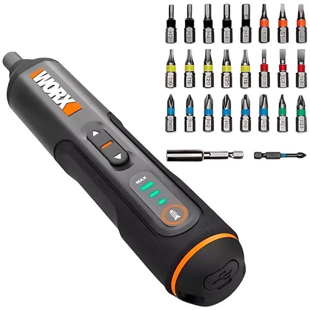 Parafusadeira à Bateria 4,0V com Led e Kit Bits WX240 WORX - Home & Living