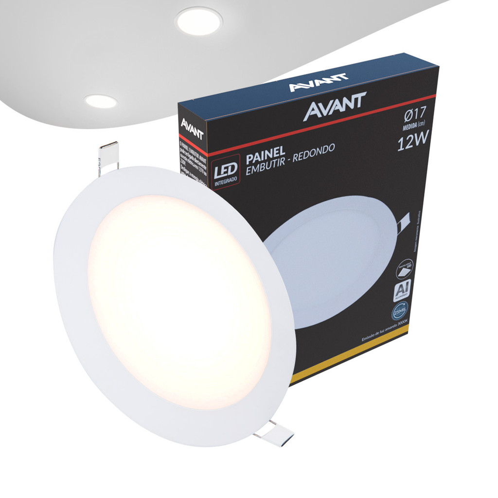 Painel Plafon Led Alu 12w 3000k Emb. Redondo 110v/220v 17cm Avant