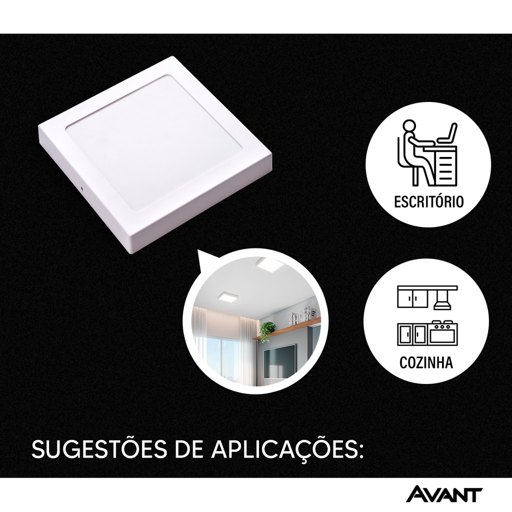 Kit 10 Painel Plafon Led Pop Sob. Quadrado 18w 3000k, 4000k e 6500k Branco Quente , Neutro e Frio 19x19cm Branco Avant — imagem 2 de 2