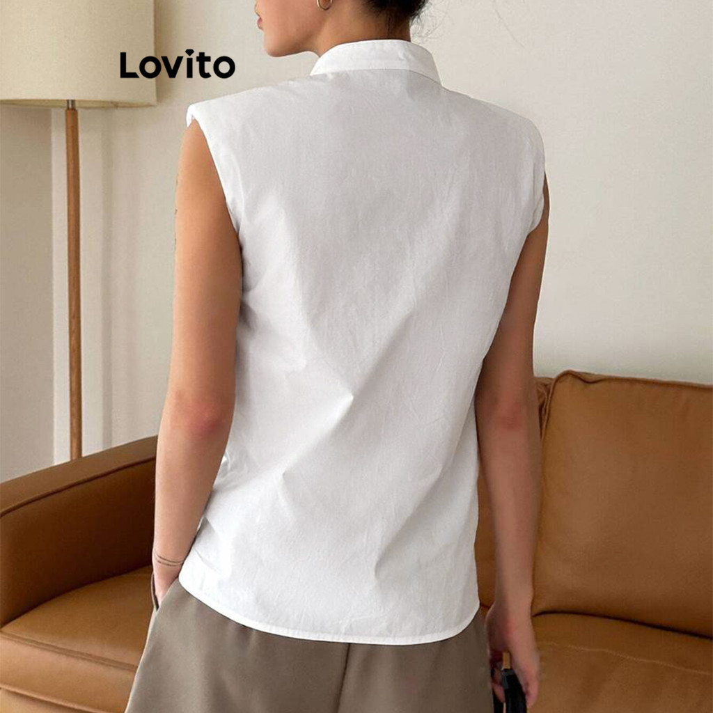 Detalhes do Lovito Blusa Casual Feminina Lisa com Bolso L108ED020