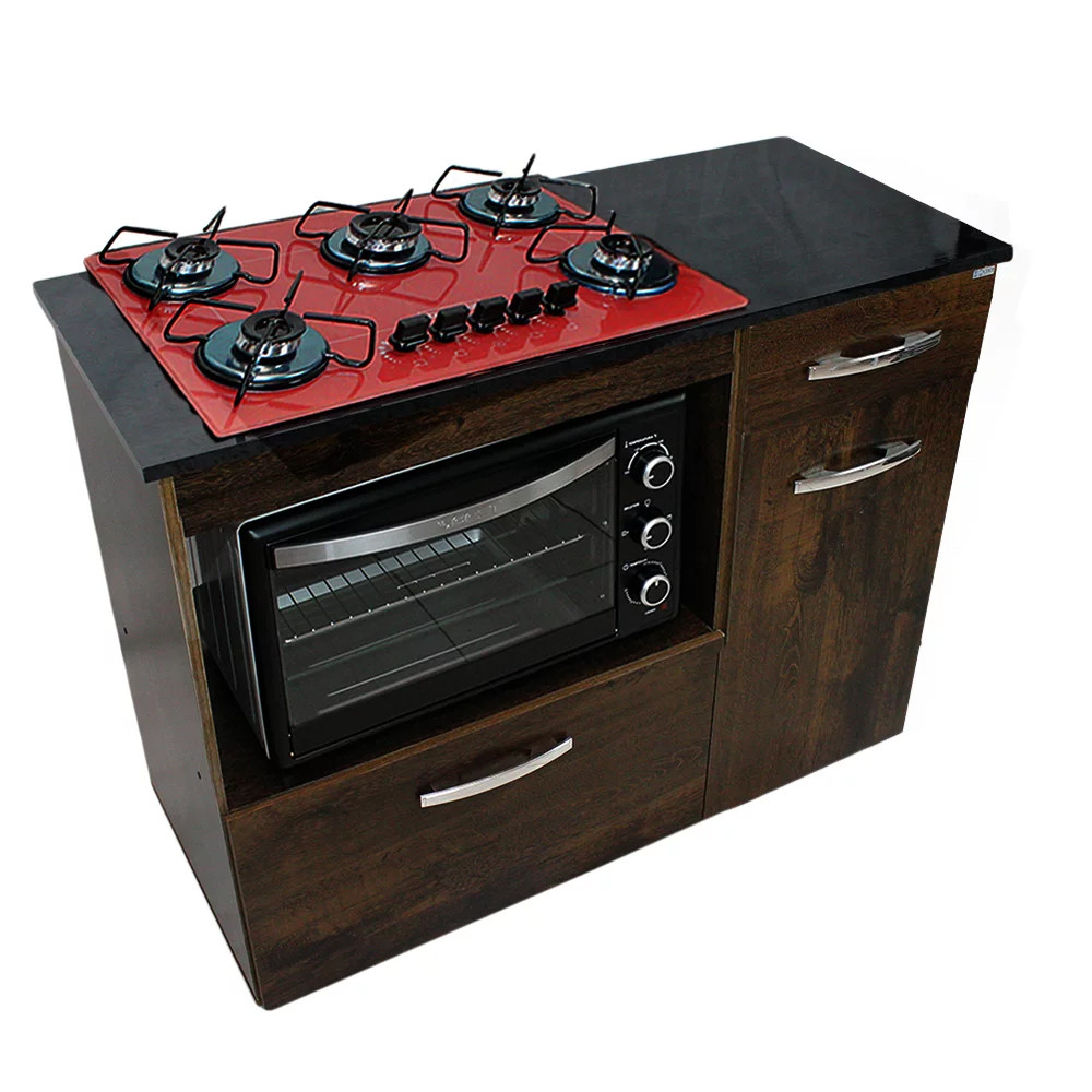 Kit BalcÃO Violeta IpÊ Com Cooktop Vermelho 5 Bocas E Forno ElÉTrico 48l Plus - Home & Living