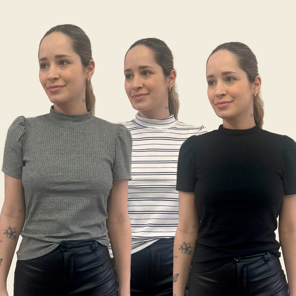 Kit 5 Blusas Com Manga Franzida Gola Alta Feminino Cores Sortidas Glam Store Tam P ao GG