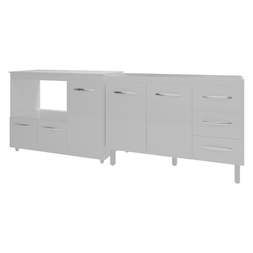Armário Cozinha Balcão Gabinete De Pia 120 Cm Bruna E Balcão Lilian Para Microondas E Forno Elétrico Branco