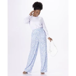 Calça Reta Feminina Floral Em Viscose Texturizada