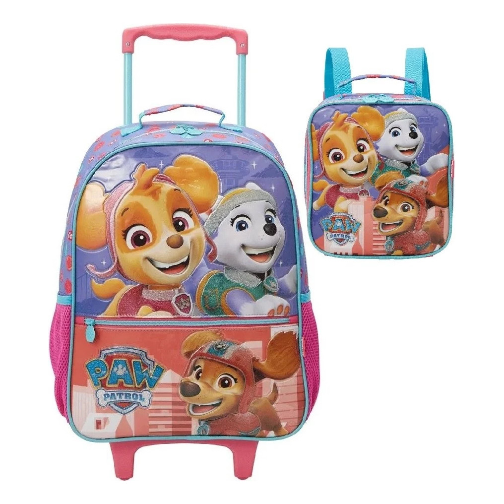 Kit Mochila Rodinha Patrulha Canina Skye Lancheira Media