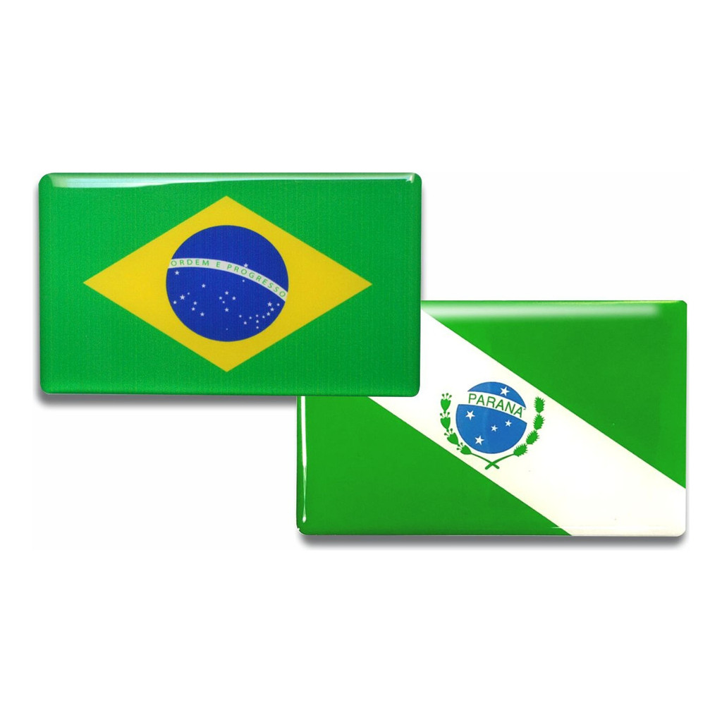 02 Adesivos Bandeira Brasil E Paraná 8x5 cm Resina Resinada, Carro motos, bau, capacete