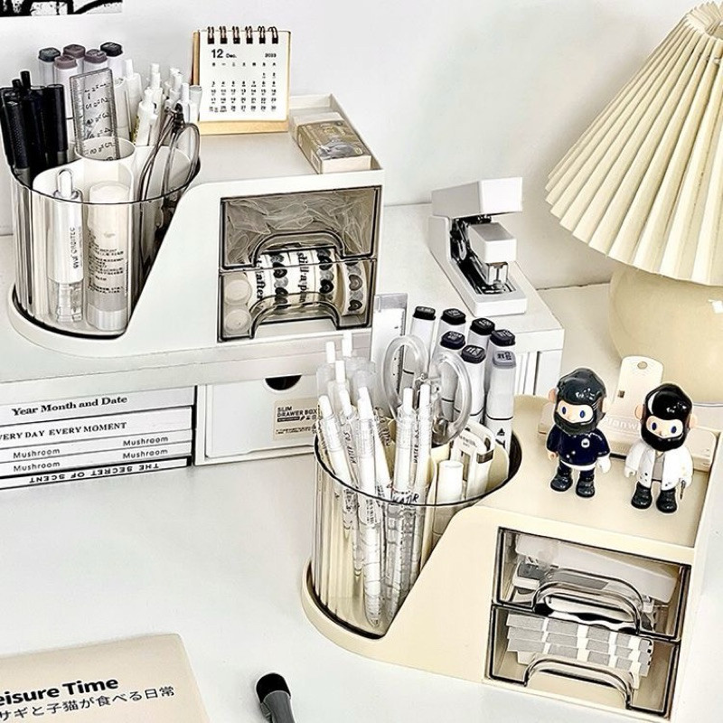 Organizador de Mesa Porta Caneta Com 2 Gaveta e Giratorio em Oferta na Shopee