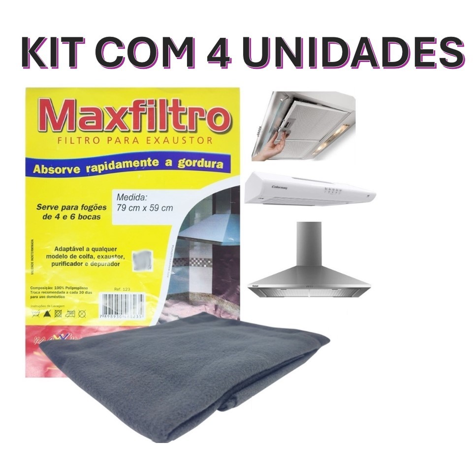 Imagem KIT COM 1,2 e 4 Filtros Exaustor Depurador Coifa Manta Tamanho Universal