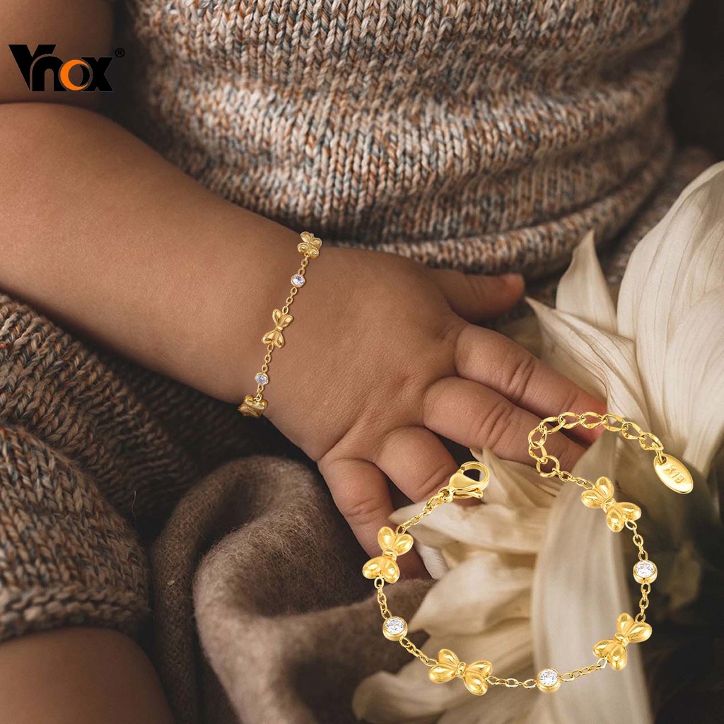 Pulseira Infantil Cúbica De Zircônia Borboleta Com Laço Vnox , De Corrente Dourada Sem Manchas Para Presente De Joias Be em Oferta na Shopee