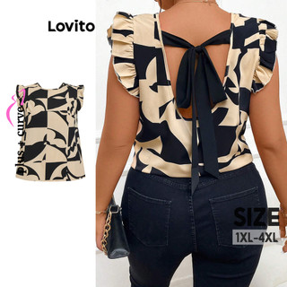 Lovito Blusa feminina plus size curva elegante com laço geométrico nas costas LBL16468 em Oferta na Shopee