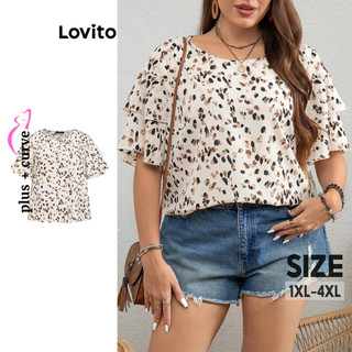 Lovito Blusa Plus Size Curve Casual Ditsy Floral Ruffle para Mulheres LBL18307 em Oferta na Shopee