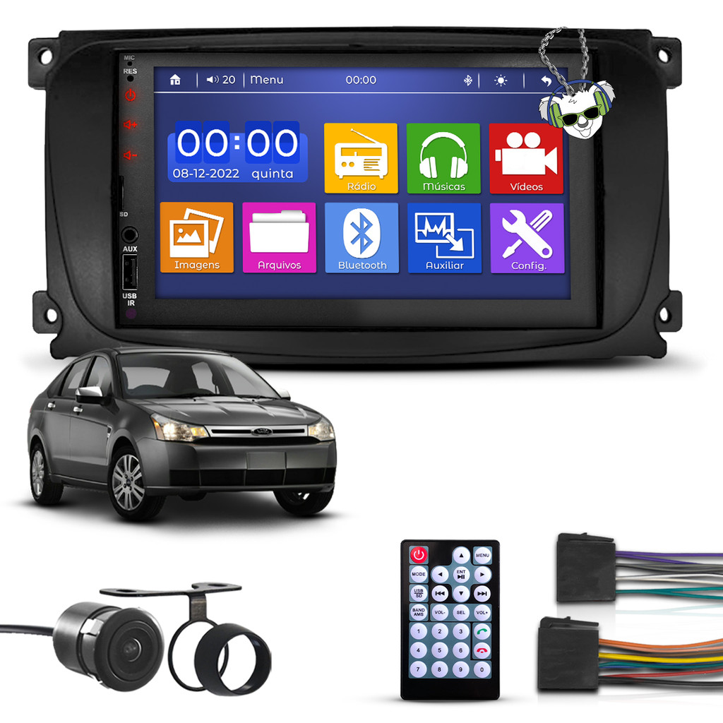 KIT CENTRAL MULTIMÍDIA MP5 2 DIN FORD - PRETO - FOCUS 2009 a 2013