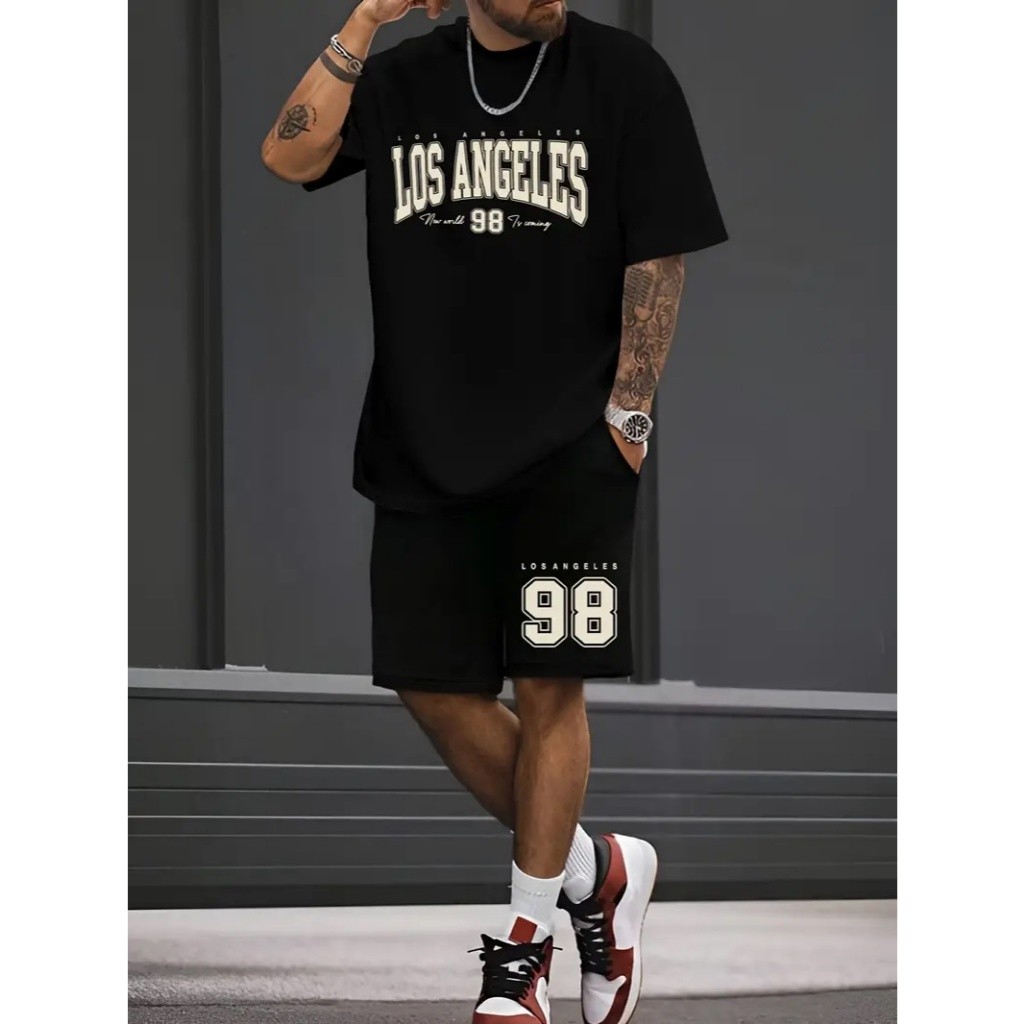 Camiseta E Bermuda Los Angeles 98 Estampa Conjunto Masculino Kit Camisa e Short Tactel