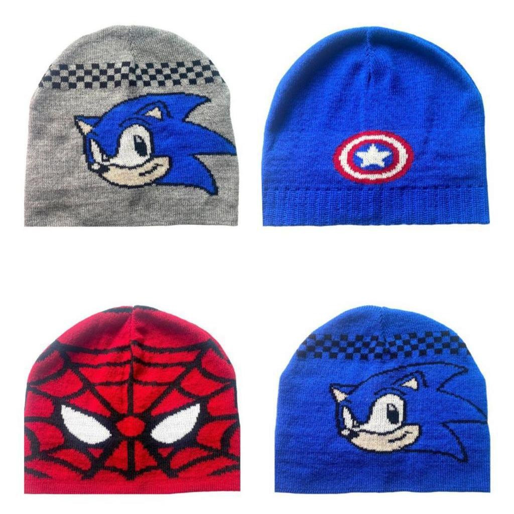Touca de Lã Infantil Sonic Homem Aranha Stitch Hulk Super Homem Mickey Gorro Quente Super Herói Criança