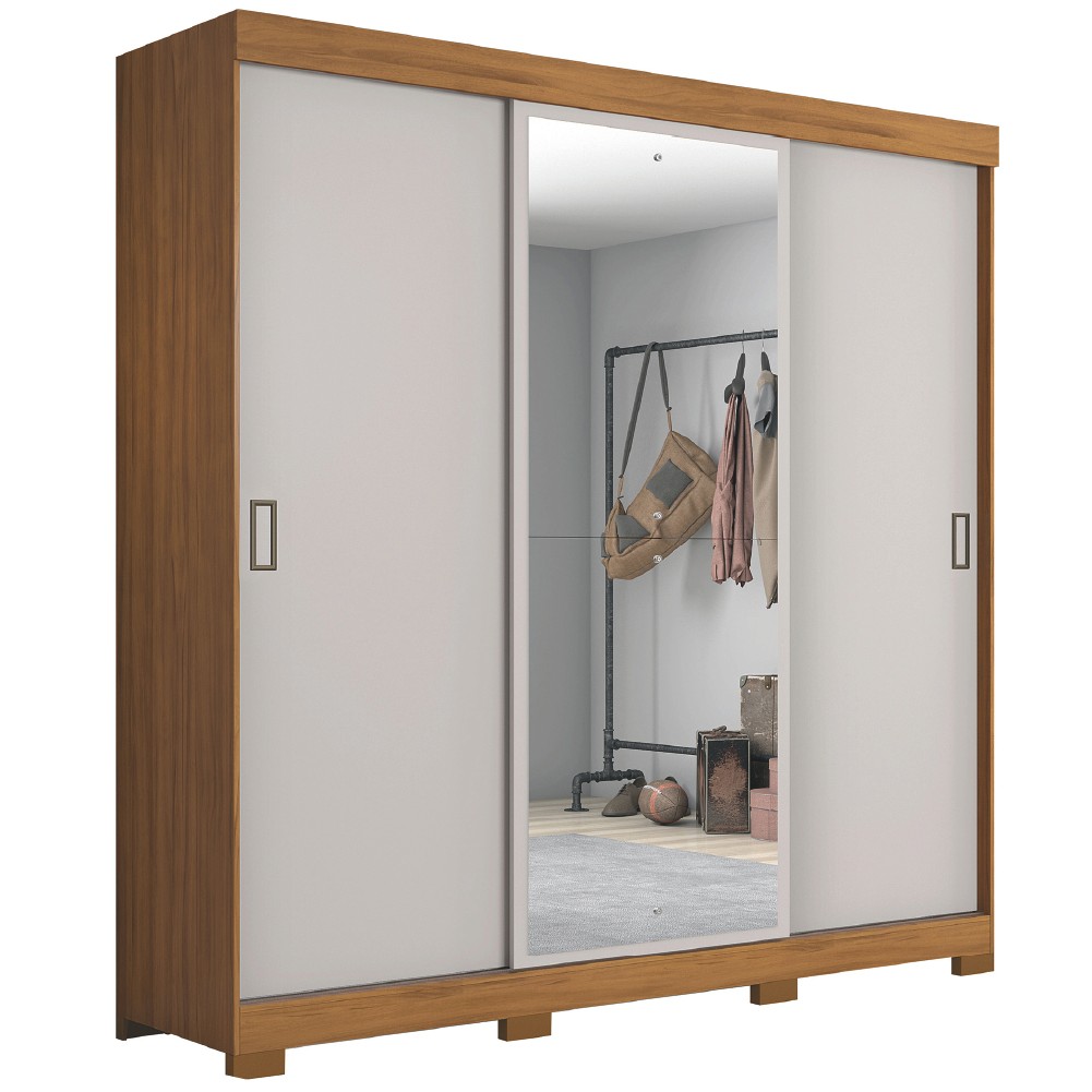 Guarda Roupas Casal Porta com Espelho 3 Portas de Correr 4 Gavetas Áustria Notável - Home & Living