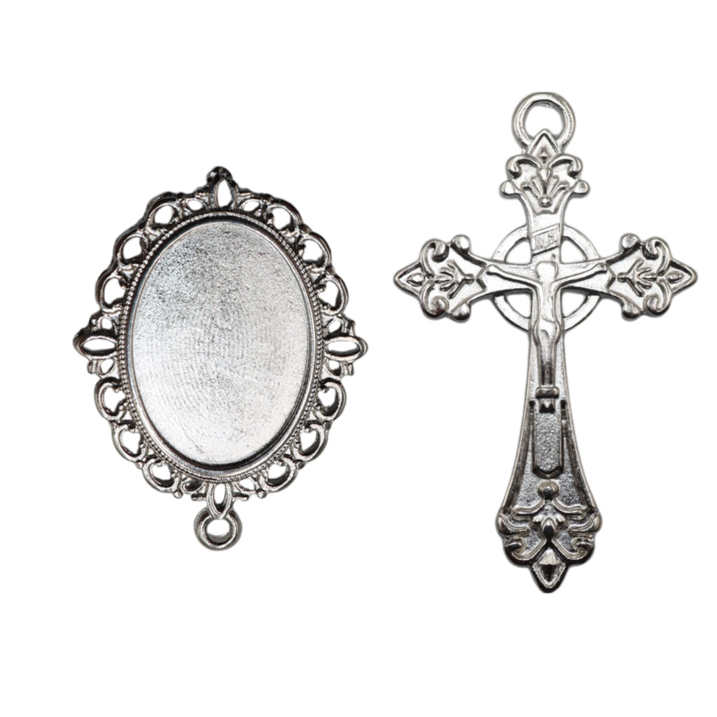 Kit para Montar Terço de Noiva de Luxo Personalizado com sua Foto Cruxifixo Jesus Cristo  + Relicario cor Prata de Luxo em Oferta na Shopee