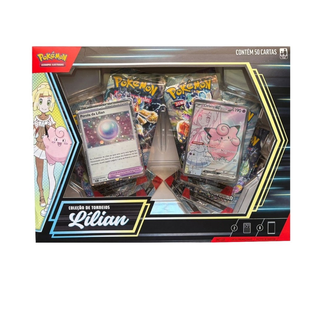 Box Coleção de Torneios Lílian Pokémon Copag Cards Booster TCG Cartas Clefairy Ferramenta Pérola
