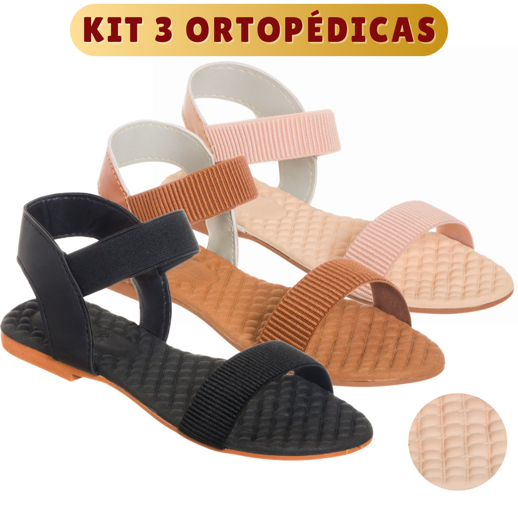 Sandália Feminina Ortopedica Kit 3 Ultraconforto Massageadora Confortável Macia Esporão