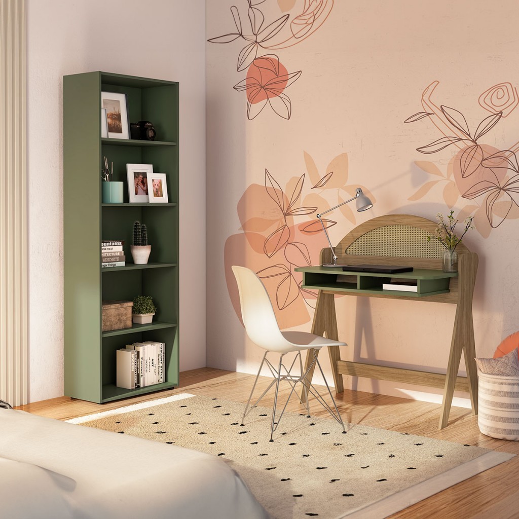 Escritório Completo Mali 6 Prateleiras Carvalho/Menta - Pnr Móveis em Oferta na Shopee