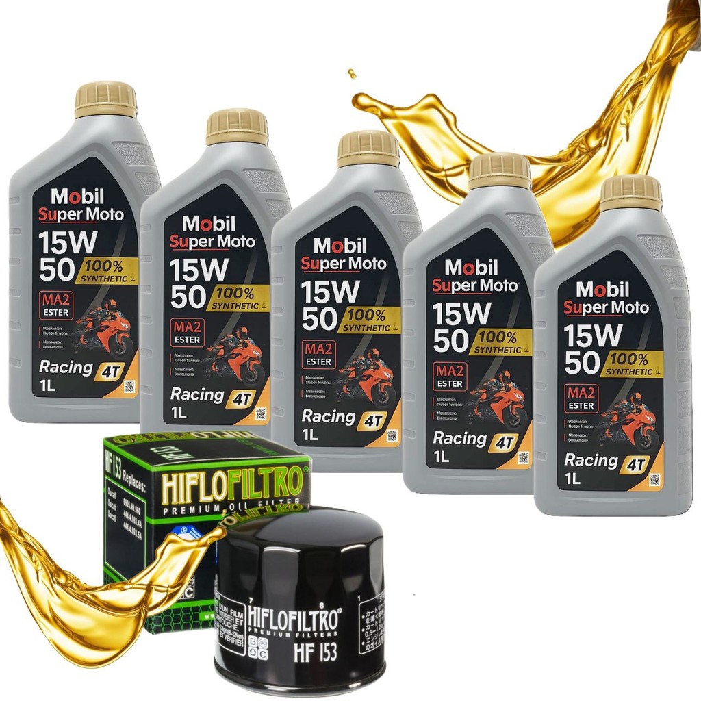 Troca de Óleo P/ Motos Ducati Mobil 15w50 100% Sintético 5 Litros + Filtro Hiflo Hf153