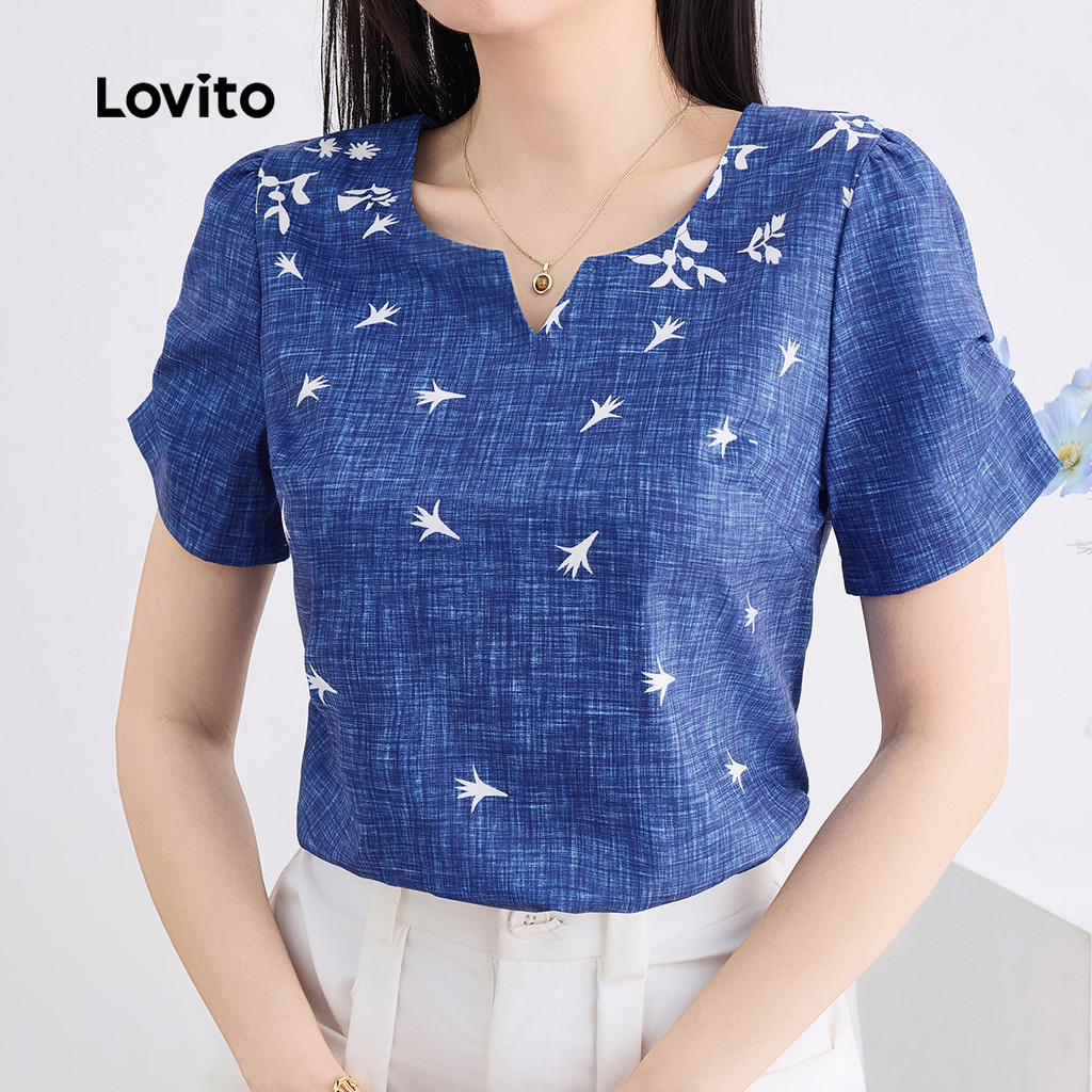 (Trendy) Lovito Blusa Casual com estampa geométrica para mulheres L132ED044 - Women Clothes