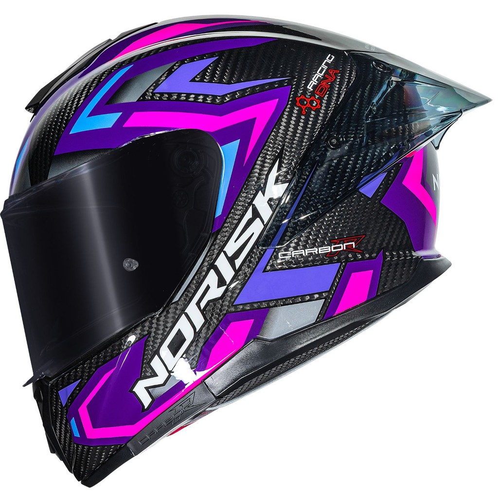 Capacete Norisk Feminino Masculino Carbon R Spot Purple Pink + Viseira Fume