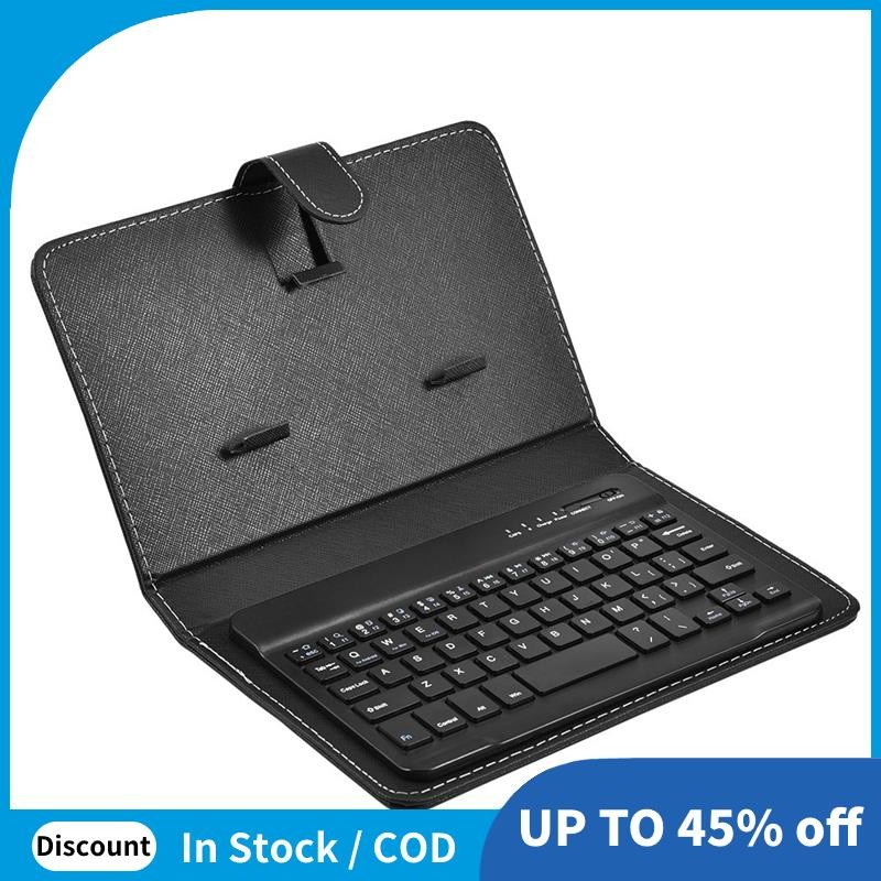 Mini Teclado Sem Fio Bluetooth Com Capa De Couro PU Para Smartphone Tablet 4.5 Polegadas-6.8 Recarregável