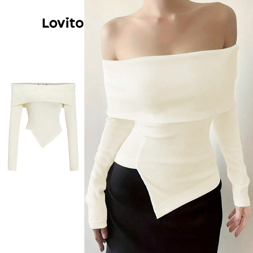 Lovito Camiseta elegante lisa com ombros descobertos para mulheres L104ED709 - Women Clothes