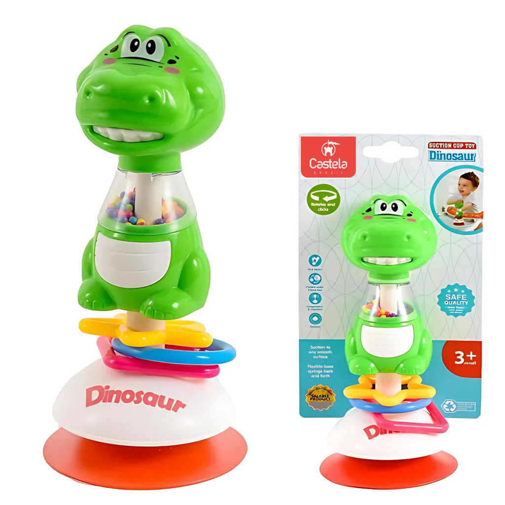 Chocalho Infantil Animal Dino Mordedor Ventosa Bebe Livre BPA Castela - Mom & Baby
