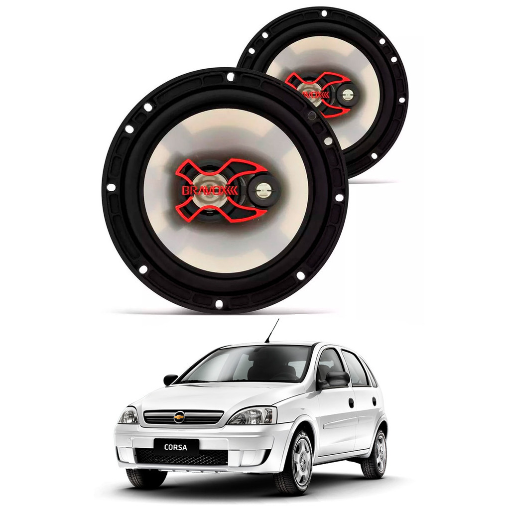 4 Alto Falantes 6" Polegadas 100W RMS Triaxial B3x60x Chevrolet Corsa Hatch 4P 1994 até 2001 Bravox - Automobiles
