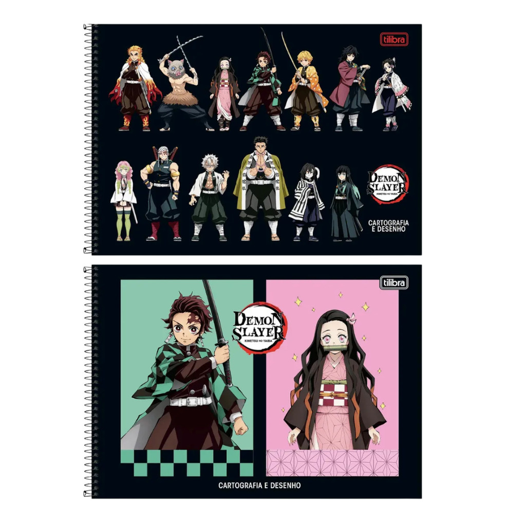 Kit Caderno Demon Slayer Cartografia e Desenho 4 unidades Tilibra 80 folhas Espiral Sortido