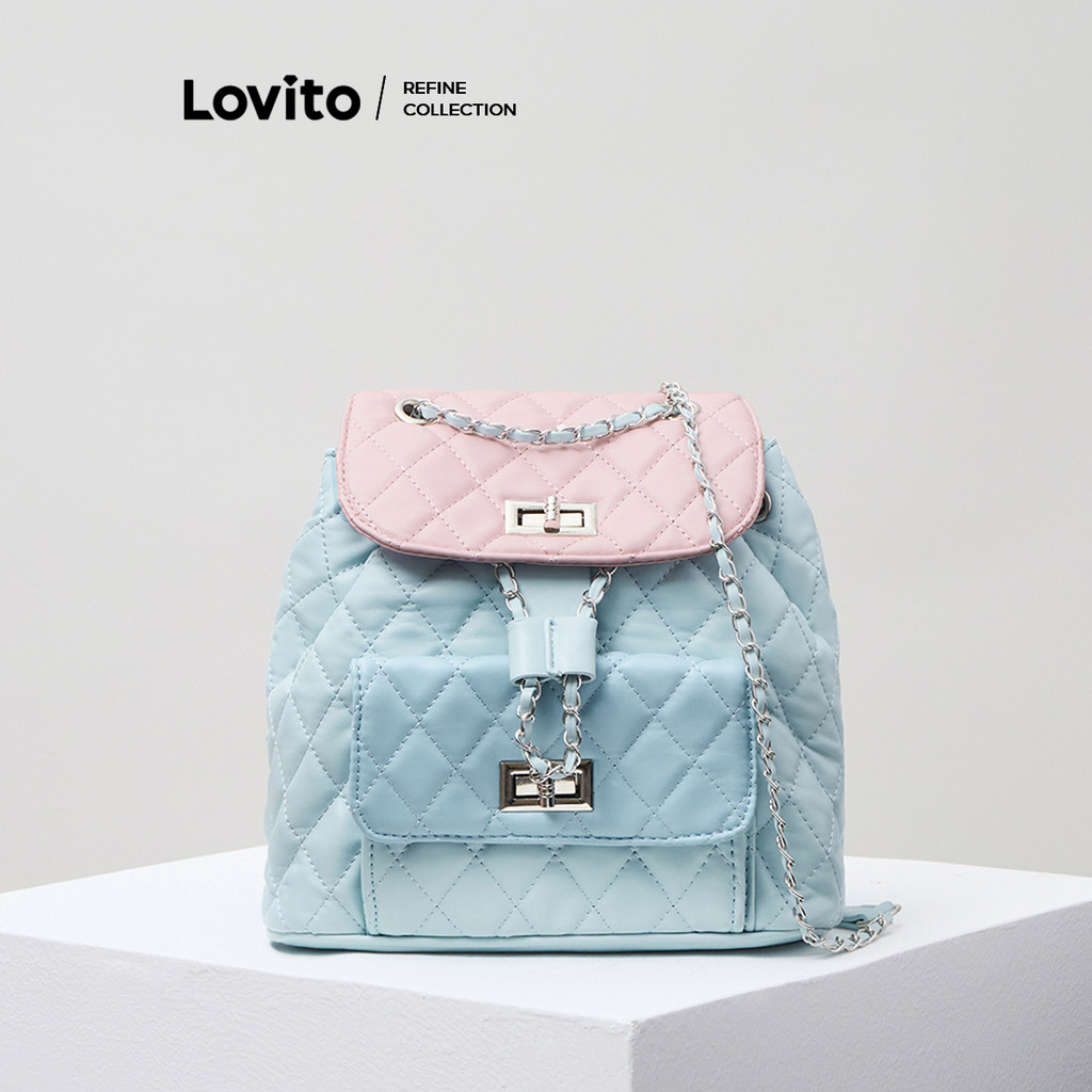 (Lovito Refine) Mochila casual lisa com corrente, estilo preppy, cor macaron, para mulheres LFA531039 - Women Bags