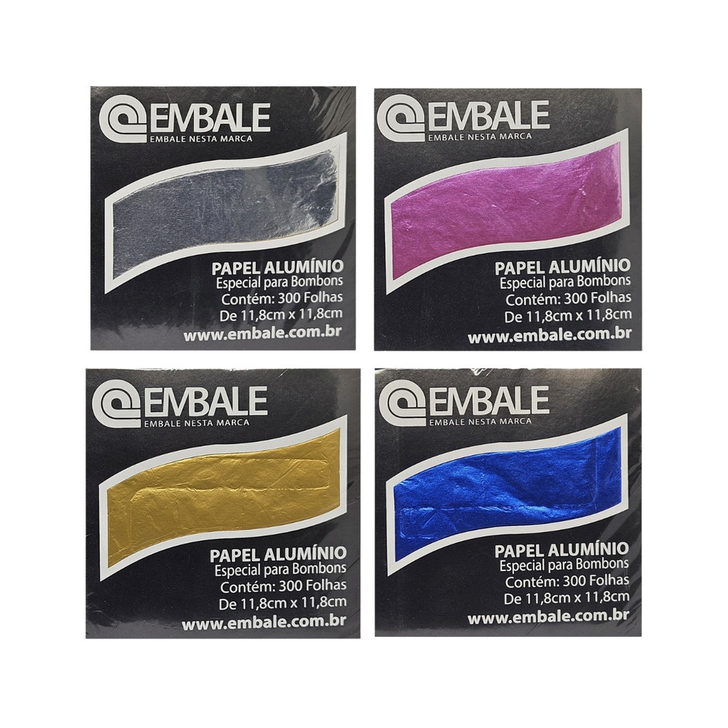Papel chumbo 11,8x11,8cm para Trufa 300fls  4 cores prata,amarelo,rosa,azul embale