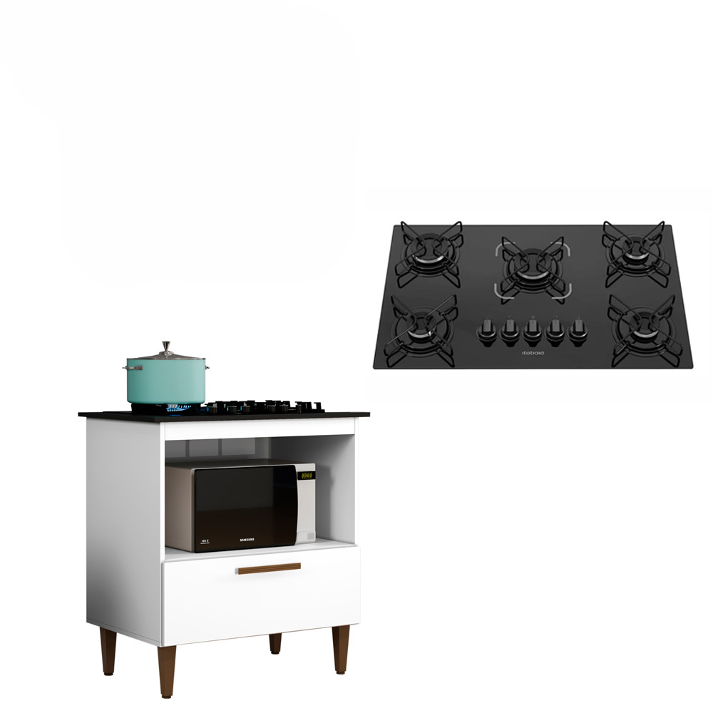 Kit Balcão Eliz 1 Porta com Fogão Cooktop 5 Bocas Itatiaia Preto - Home & Living