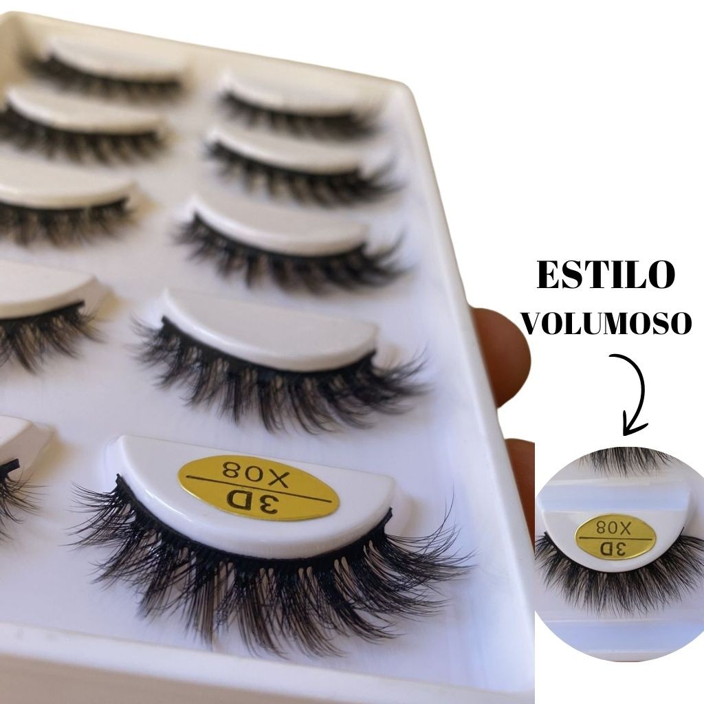 Cartela com 5 Pares de Cílios Postiços 3D X08 efeito volumoso em Oferta na Shopee