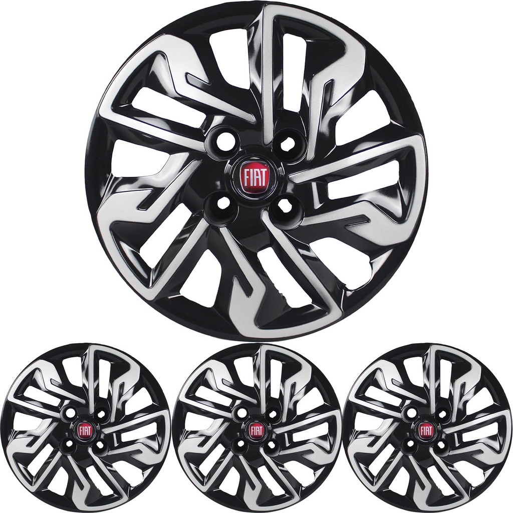 JG 4 Calota Argo 2017 18 19 20 TODOS Aro 14 Black Piano com Prata Metálico com Emblema JG 4 Calota Argo 2017 18 19 20 TODOS Aro 14 Black Piano com Prata Metálico com Emblema