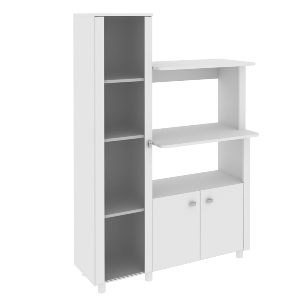 Armário Cozinha Multiuso com Portas e Prateleiras Balcão de Madeira Branco com Nicho para Microondas Tecnomobili - Home & Living
